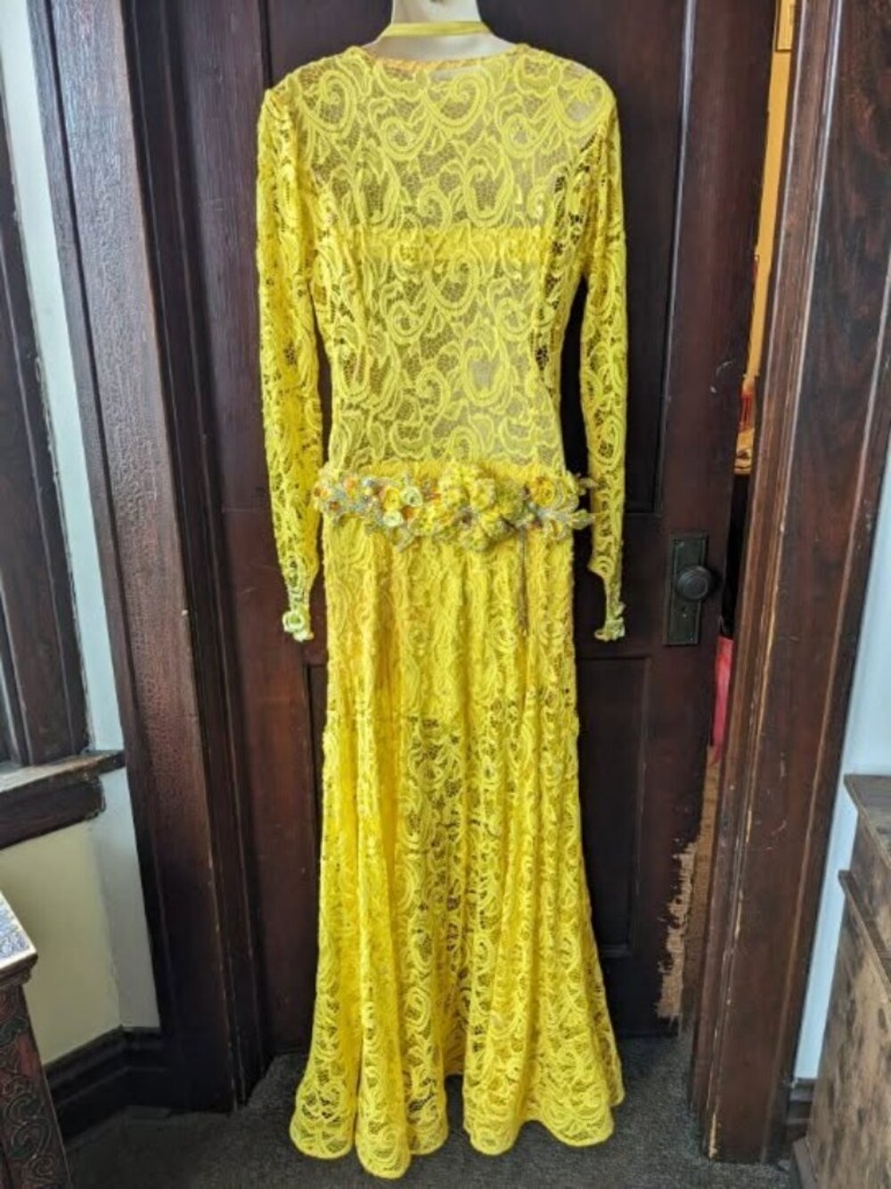 Bright yellow stretch lace professional bellydancing costume Hala Derkach - Picture 7 of 8